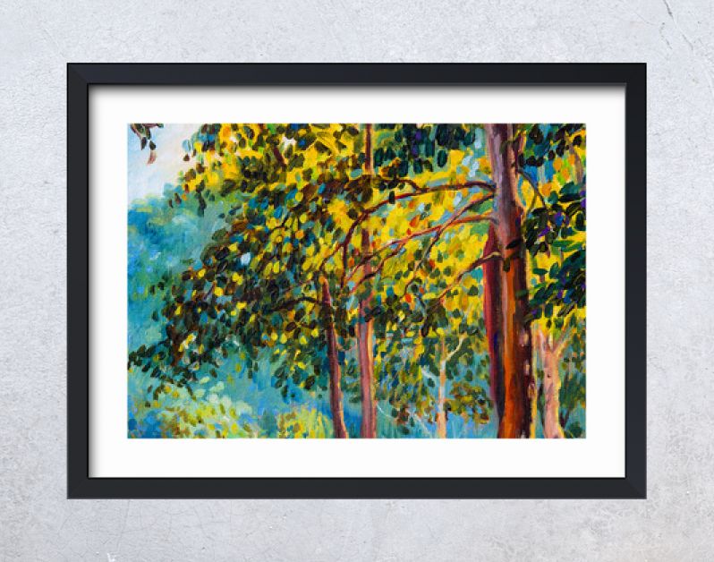 Landschap met olieverf op doek - kleurrijke herfstbomen.