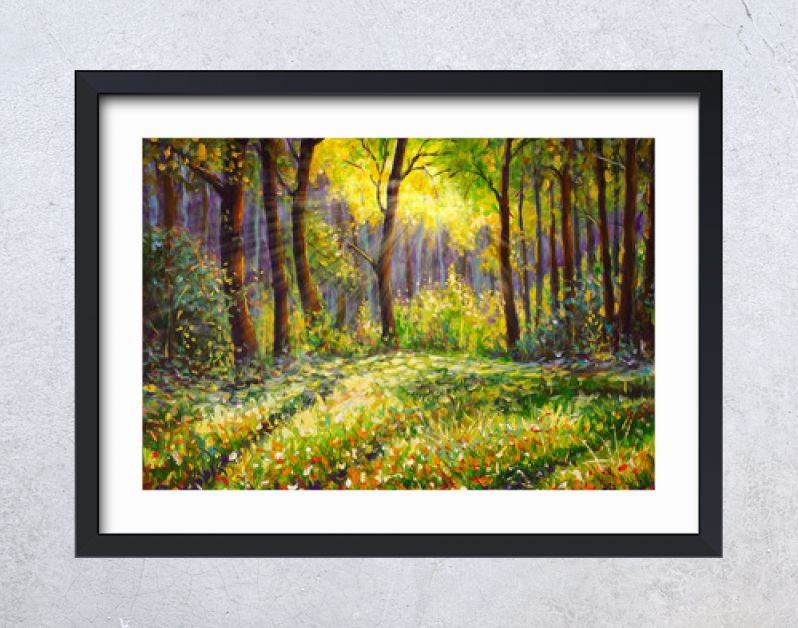 Olieverfschilderij op canvas modern impressionisme Zonnig boslandschap