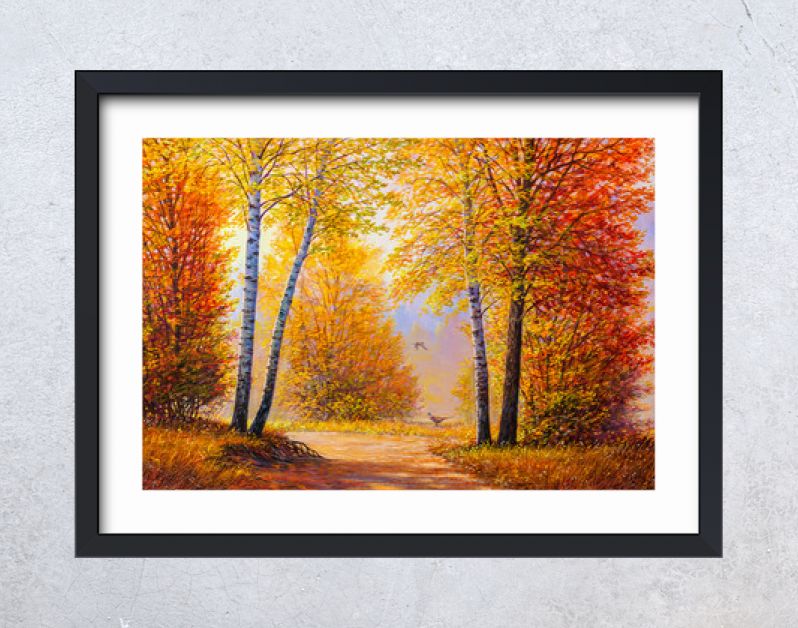 Fazanten in het herfstbos. Landschap met olieverfschilderij.