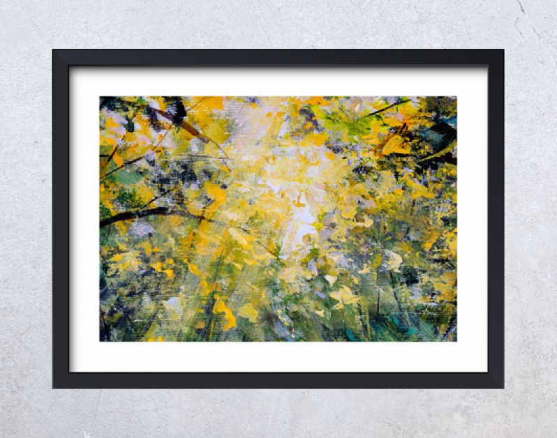 Eigentijds modern landschap olieverfschilderij impressionisme Paletmes kunst felle zon in de bos natuur