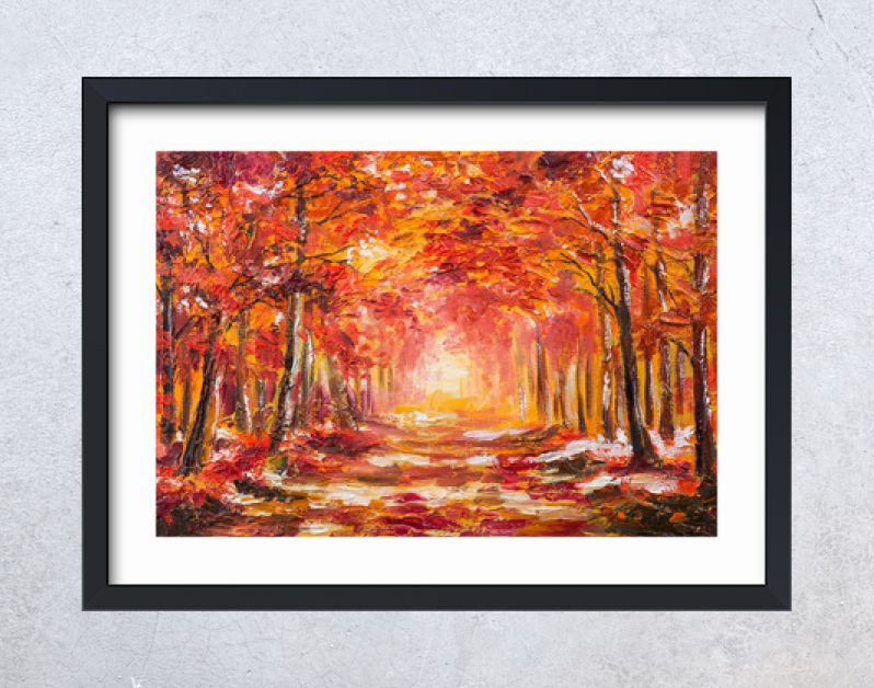 Landschap met olieverfschilderij - kleurrijk herfstbos