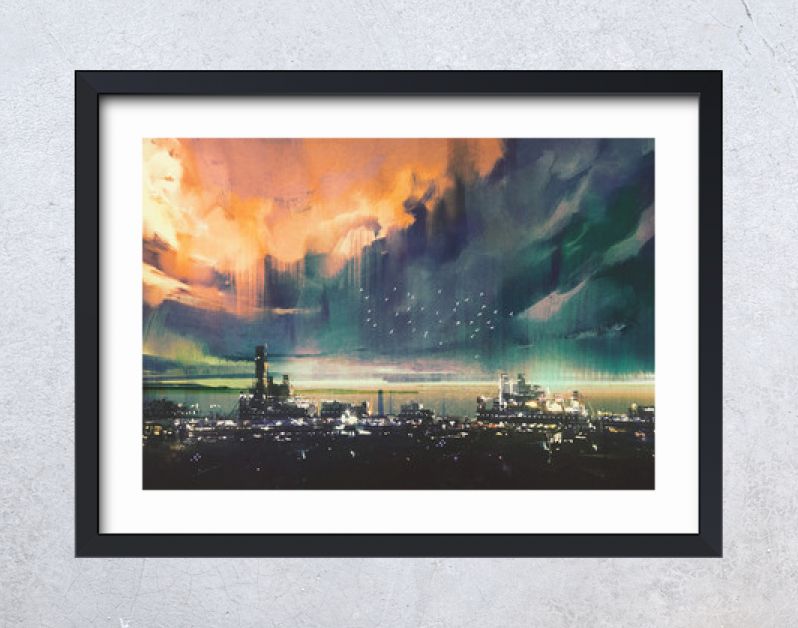 landschap digitaal schilderen van sci-fi stad