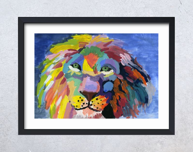 Avantgarde kleurrijk portret van een leeuw