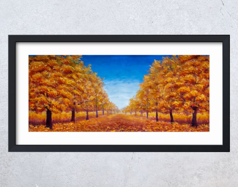 Herfst Olieverfschilderij landschap - kleurrijk herfstbos steegje park