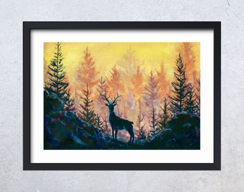 Herten en bos kunst schilderij illustratie dier landschap kunstwerk