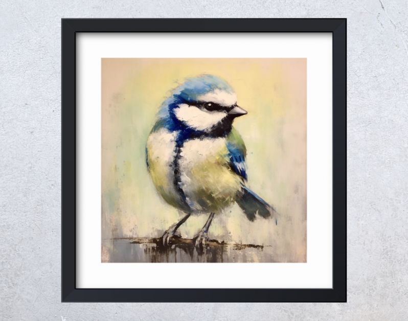 Realistische Sereniteit De Vogel in Blauw en Geel