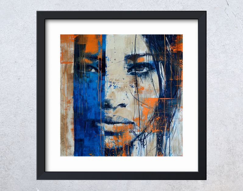 Bold echoes vintage portrait in blues and orange