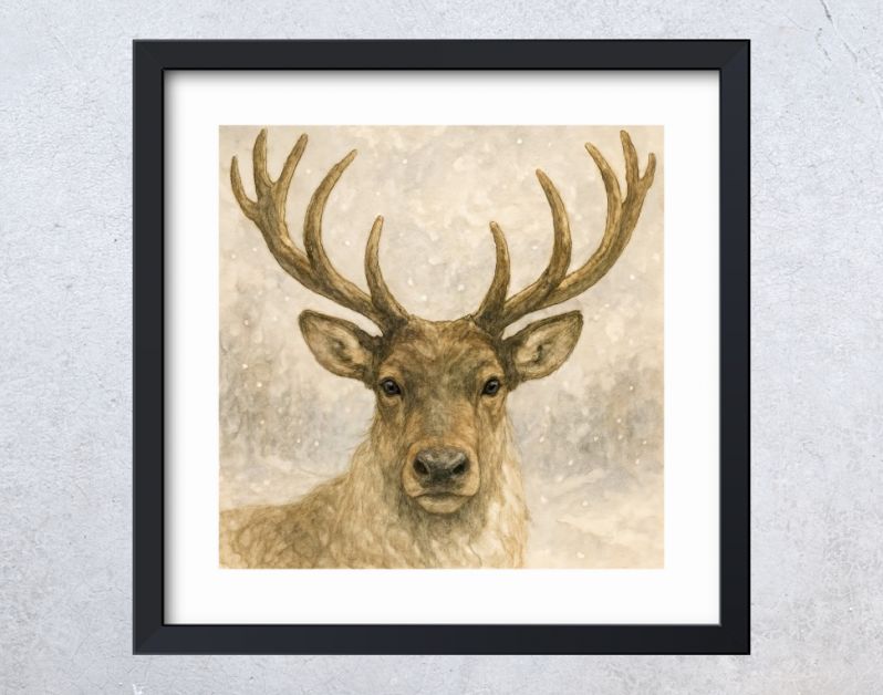 Edelhert met imposant gewei in de sneeuw