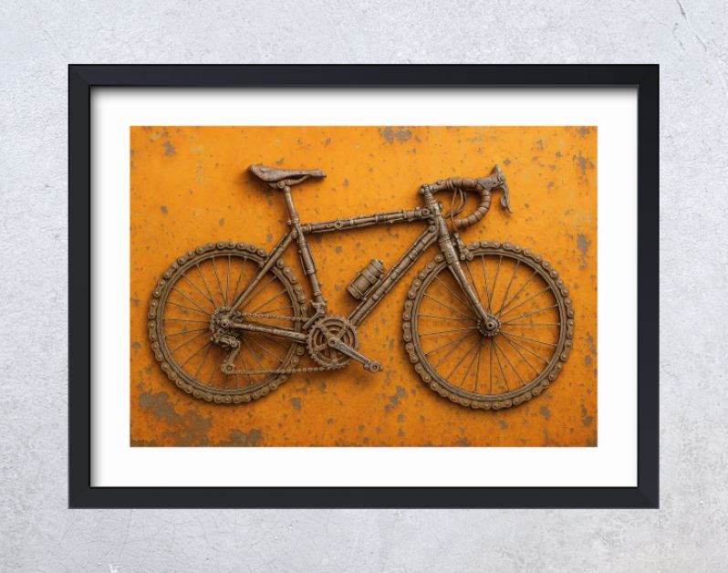 Industriële racefiets van roestig metaal en schroot