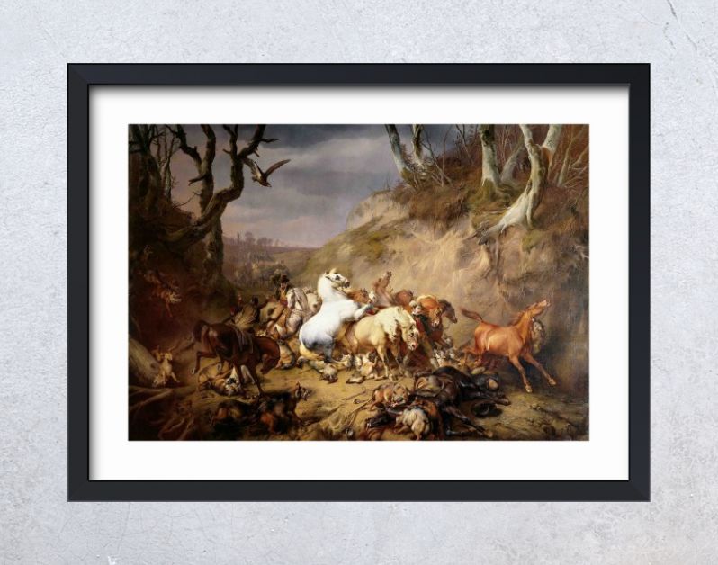 Hongerige wolven overvallen een groep ruiters, Eugène Verboeckhoven, 1836