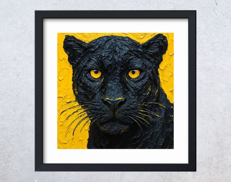 Close-up van zwarte panter in krachtig zwart-geel contrast