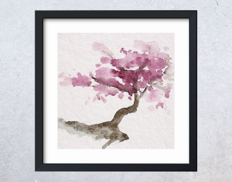 Sakura boom in bloei op berglandschap