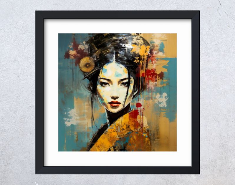 Geisha grace vintage elegance in steel blue and warm ocher