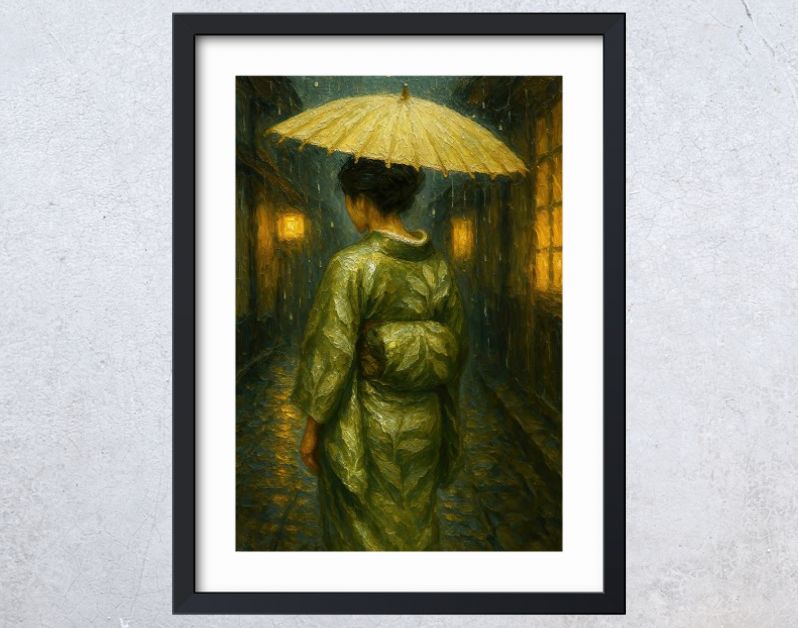 Japanse geisha met paraplu in de avond