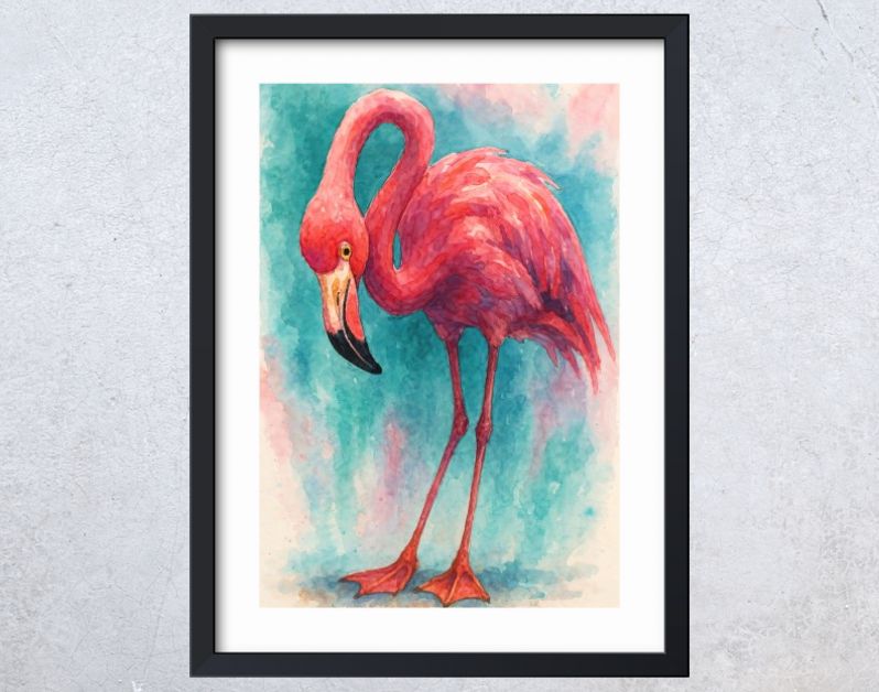 Tropische roze flamingo in felle aquarelkleuren