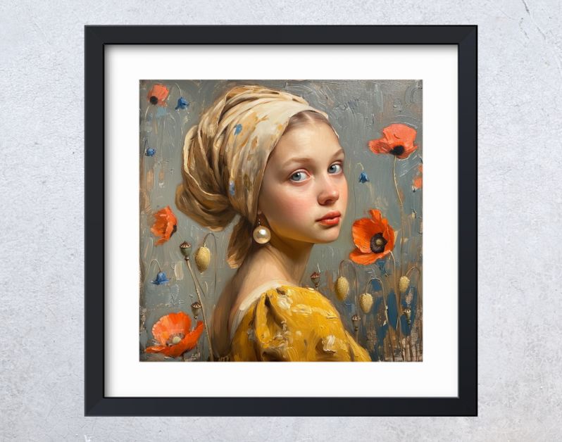 Meisje met parel en bloemen