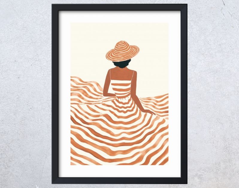 Oranje Dromen Meisje met Hoed in Golvende Lijnen en Romantiek