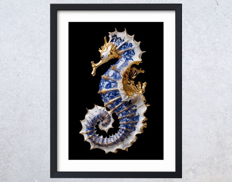 A Delft Blue Seahorse