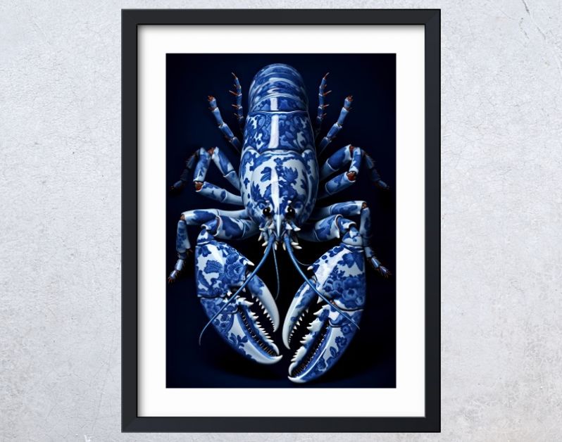 A lobster in Delft Blue style