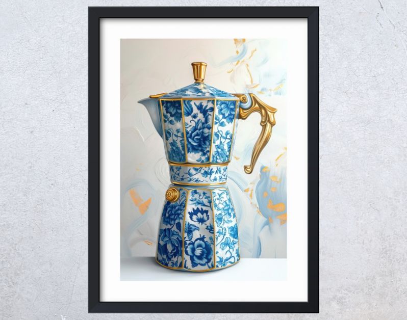 Italiaanse percolator in delfts blauw