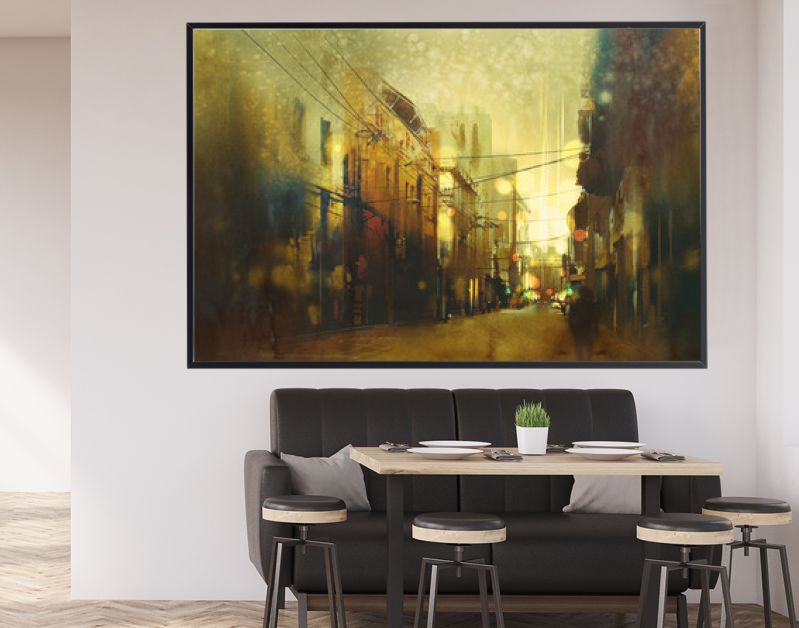 stadsstraat, illustratie schilderij met vintage stijl