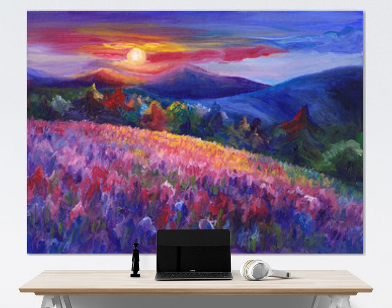 Berglandschap oliekunstwerk, gezellig, vrolijk, met de hand geschilderd