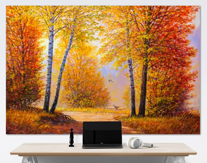 Fazanten in het herfstbos. Landschap met olieverfschilderij.