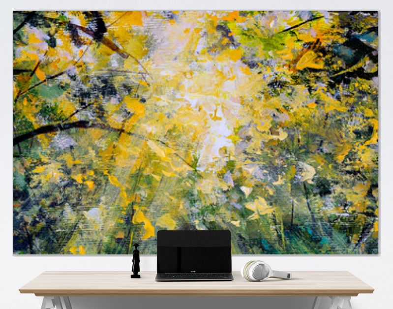 Eigentijds modern landschap olieverfschilderij impressionisme Paletmes kunst felle zon in de bos natuur