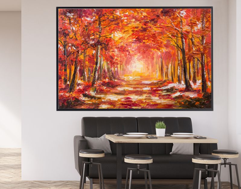 Landschap met olieverfschilderij - kleurrijk herfstbos