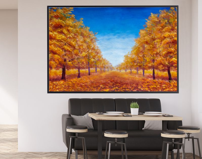 Herfst Olieverfschilderij landschap - kleurrijk herfstbos steegje park