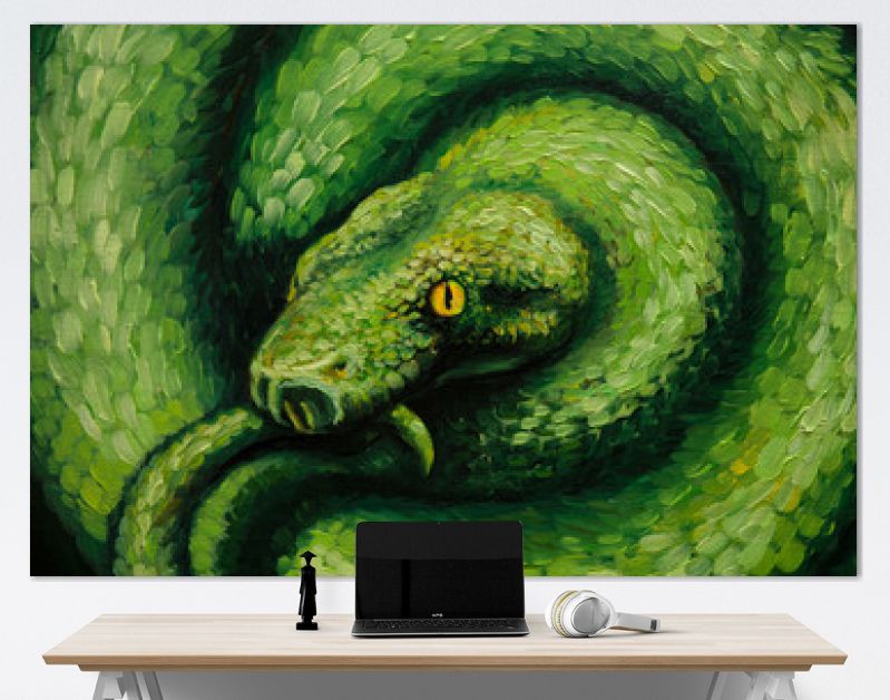 Olieverfschilderij, slang, handgemaakt