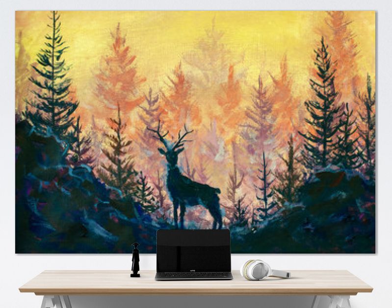 Herten en bos kunst schilderij illustratie dier landschap kunstwerk