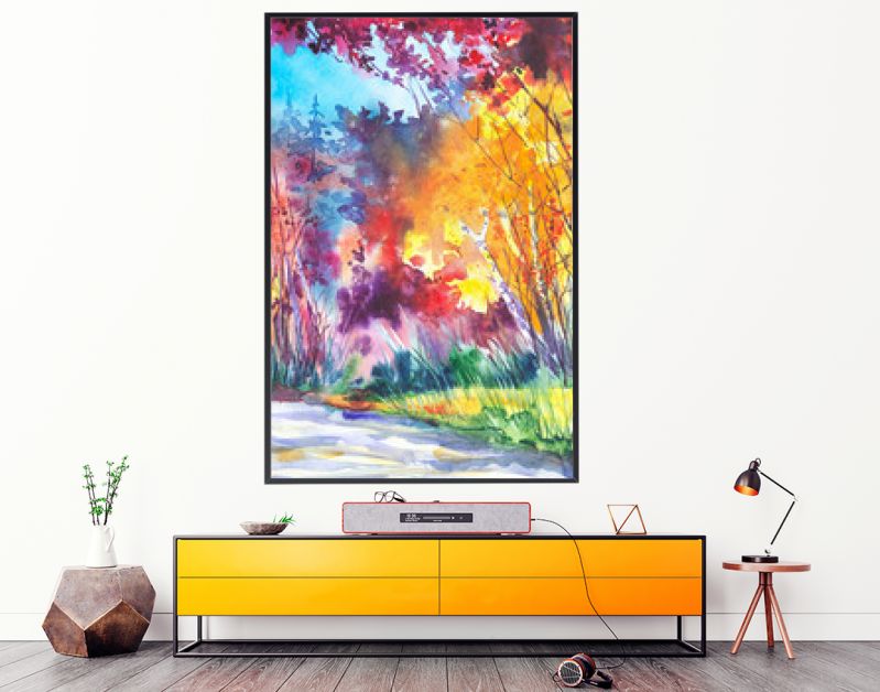 Waterverfillustratie van een prachtig helder herfstboslandschap