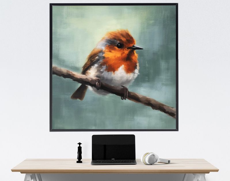 Levendige Details Het Roodborstje in Licht Karmozijnrood en Wit