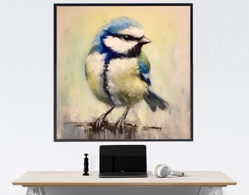 Realistische Sereniteit De Vogel in Blauw en Geel