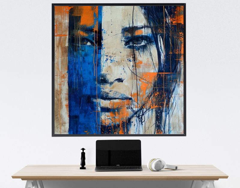 Bold echoes vintage portrait in blues and orange