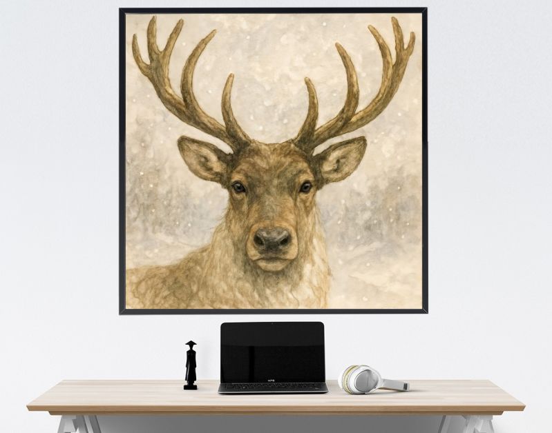 Edelhert met imposant gewei in de sneeuw