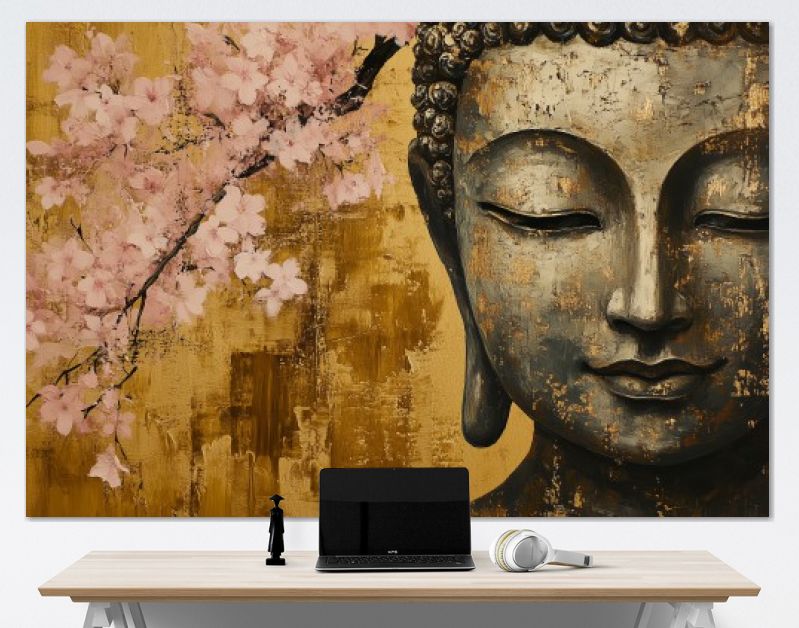 Gouden sereniteit onder roze bloesems