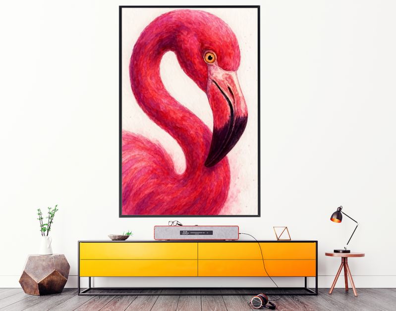 Close-up van roze flamingo met gebogen hals