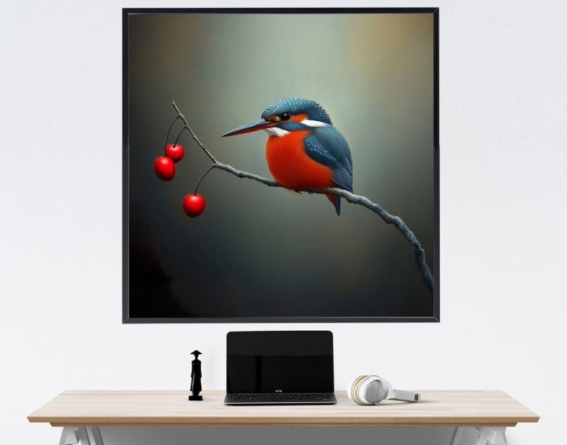 Ijsvogeltje en rode bessen