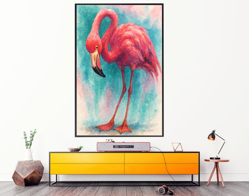 Tropische roze flamingo in felle aquarelkleuren