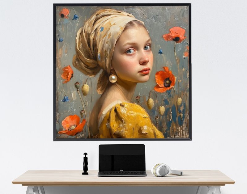 Meisje met parel en bloemen