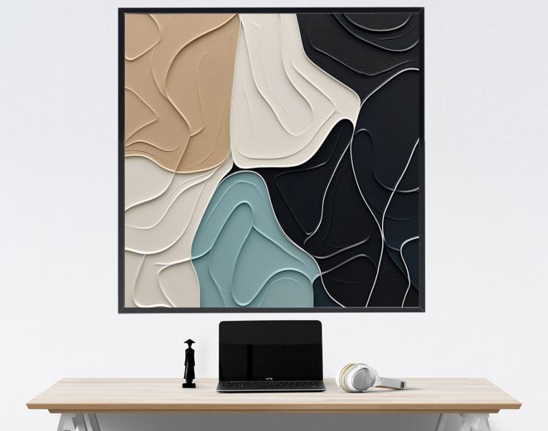 Golvende Harmonieën Minimalistische Abstracties in Beige en Teal