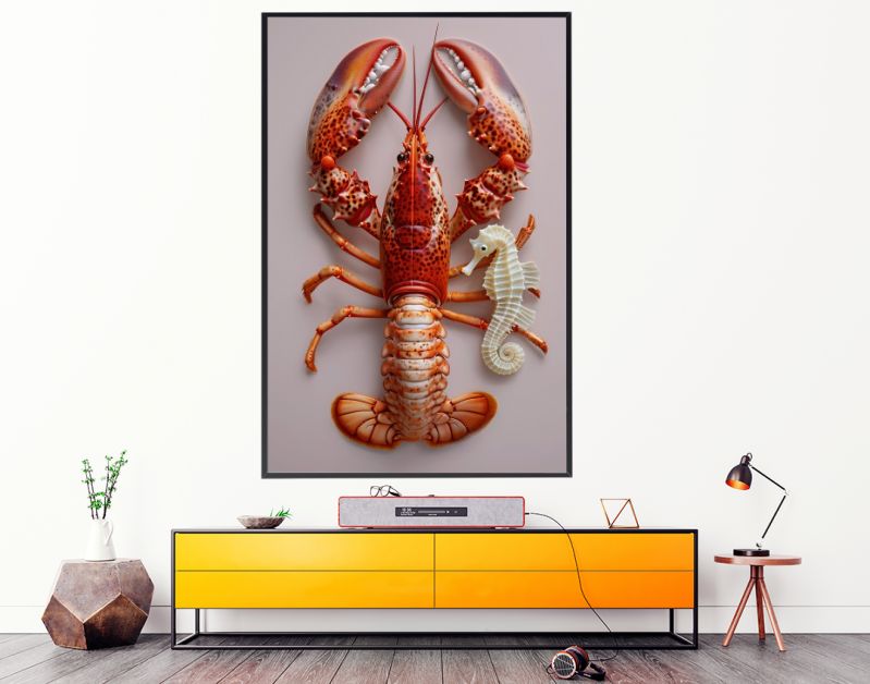 Rode kreeft met zeepaardje