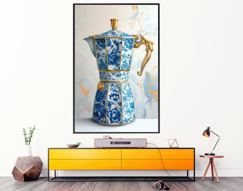 Italiaanse percolator in delfts blauw
