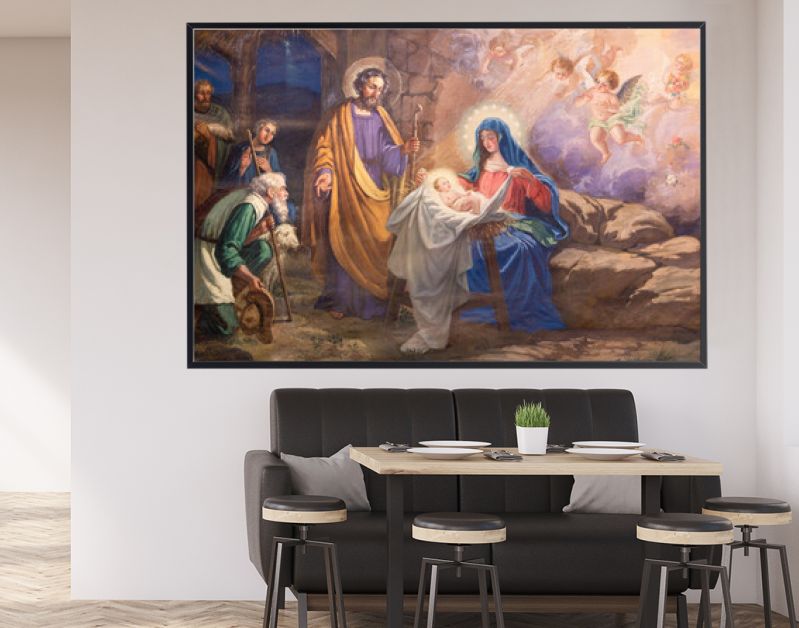 VALENCIA, SPAIN - FEBRUAR 17, 2022: The painting of Adoration of shepherds in the church San Salvador y Santa Monica from 20. cent.