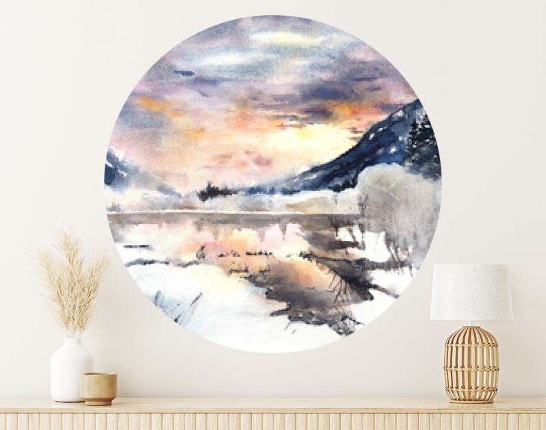 Winterlandschap bergen meer sneeuw aquarel schilderen