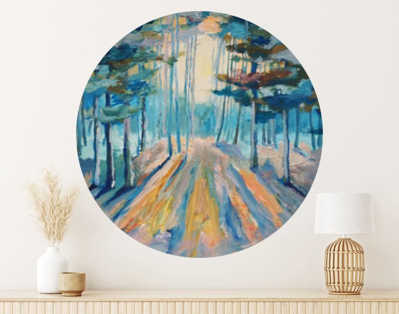 Prachtig winterbos schilderen. Zonlicht in het bos Acryl en volledig spectrum schilderen op canvas en karton