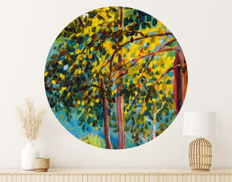 Landschap met olieverf op doek - kleurrijke herfstbomen.