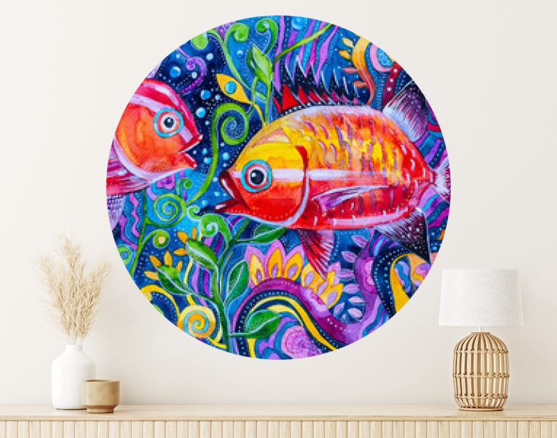 geschilderde aquarel fantasie kleurrijke vissen